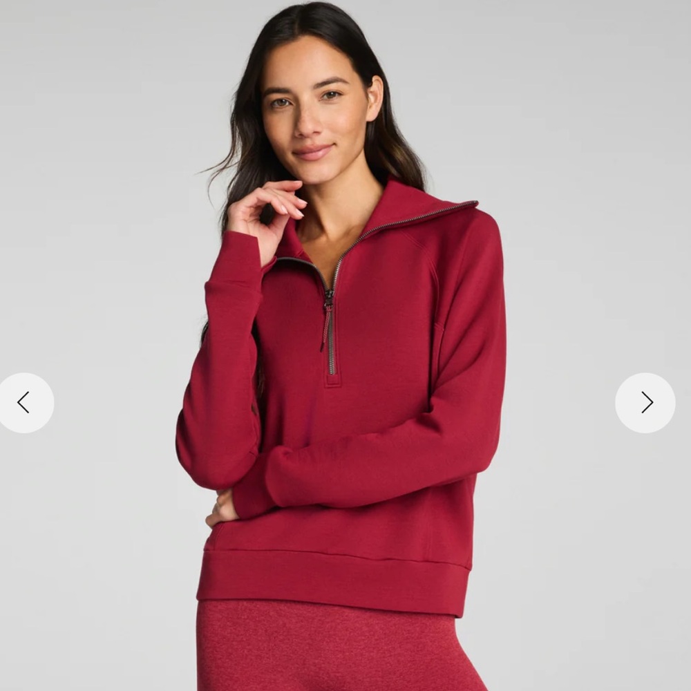 Spanx Air essentials half zip sweatshirt, XS, Red Merlot, NWT